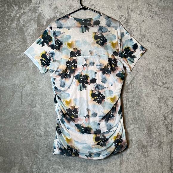Torrid Size 2X Stretch Mesh Crew Neck Ruched Top Multi Floral Blouse Women's - Picture 5 of 9